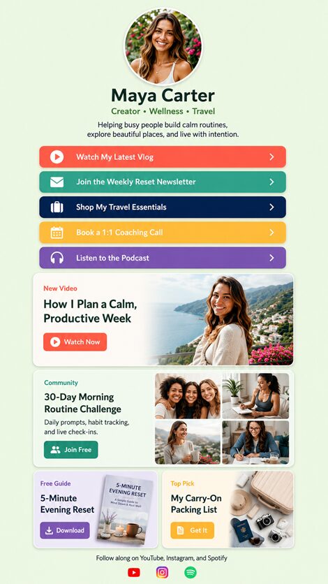 A Linkjoy page of a content creator and coach