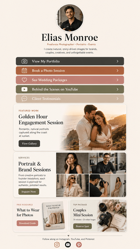 A Linkjoy page of a freelance photographer