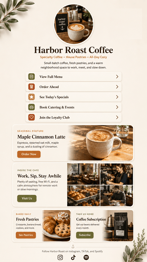 A Linkjoy page for a coffee place